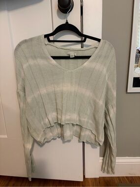 American Eagle Outfitters Tie Dye Sage Green Ribbed V-Neck Sweater